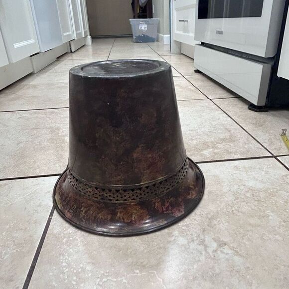 Antique Finished Metal Decorative Planter Multi-Function Brown 8.5" Bell Shaped - Picture 9 of 11